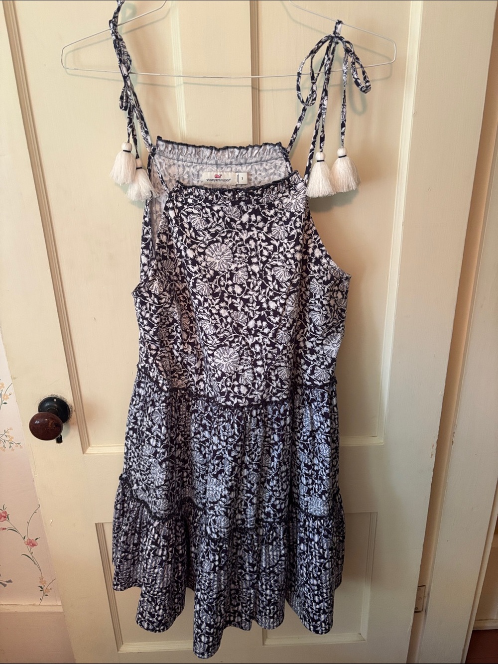 Vineyard Vines Navy and White Floral Tie-Strap Dress